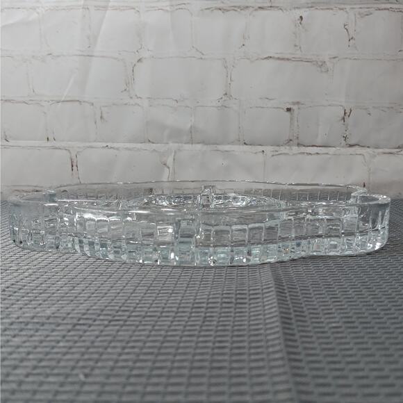 Laura Glass Tiffany Pattern 5 Section Divided Crystal Platter Tray Portugal - Picture 4 of 9